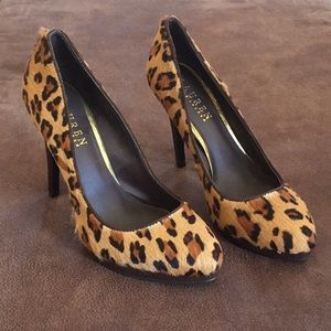 LAUREN RALPH LAUREN leopard print fur heels  6 1/2